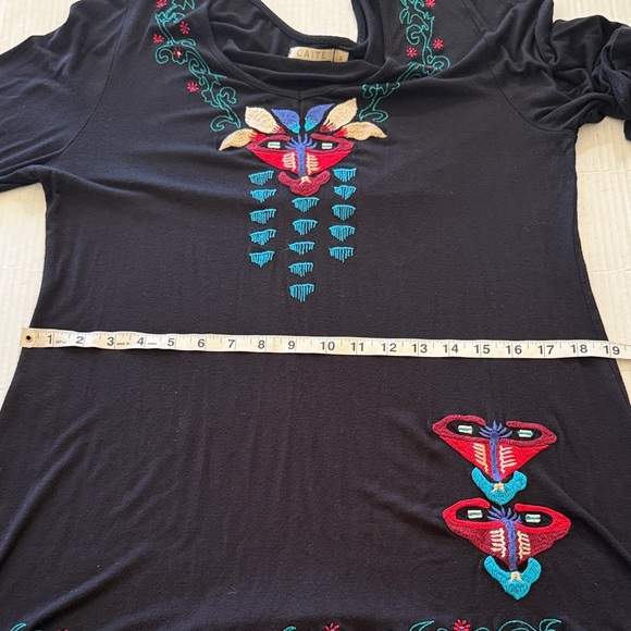 Caite Embroidered Tunic Mini Dress Size XL Black Bohemian Western Flare Sleeve - Picture 13 of 16